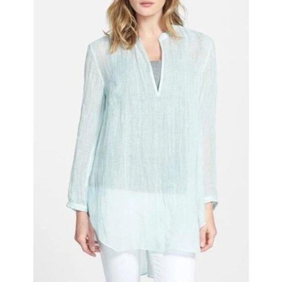 Eileen Fisher Womens Medium Mandarin Collar Tunic Top Organic Linen Aurora - Picture 3 of 15